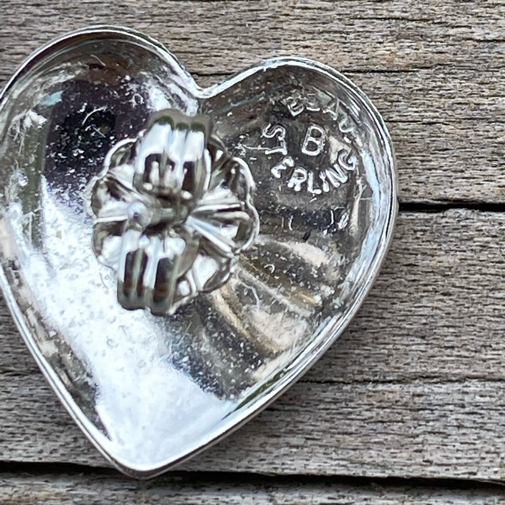Vintage Beau B Heart Earrings .925 Sterling Silver - Picture 7 of 8